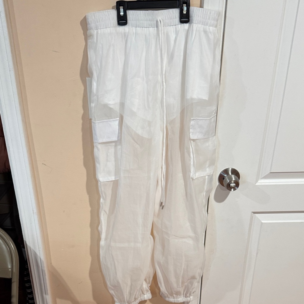 Chic White Drawstring Cargo Pants
